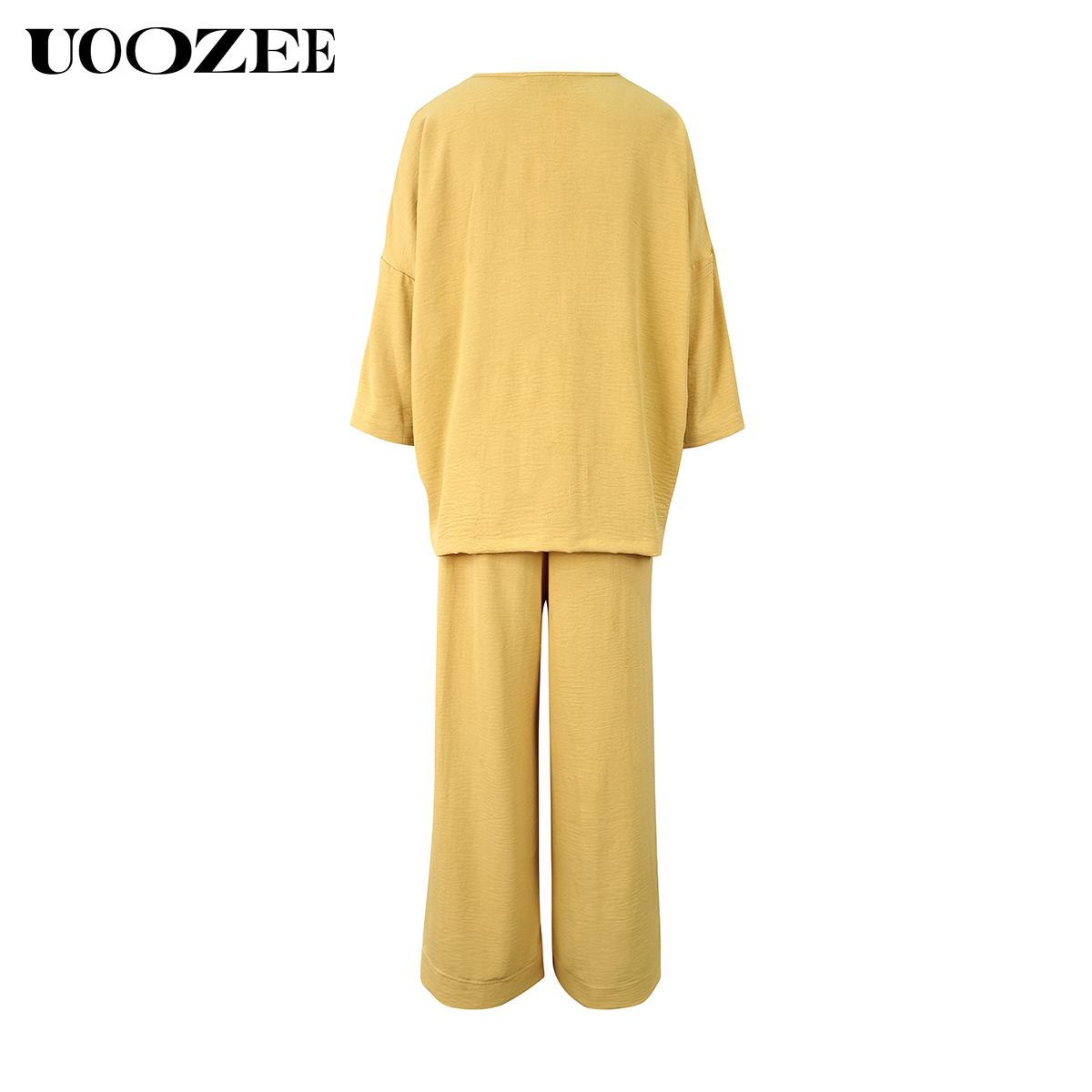 UOOZEE Women's Spring Summer Trend Look Loose Elastic Waistband with Pockets Wide Leg Pants & Oversized V-Neck Top Two-Piece Set, Spring Summer Casual/Work/Weekend Co-Ord for Women
