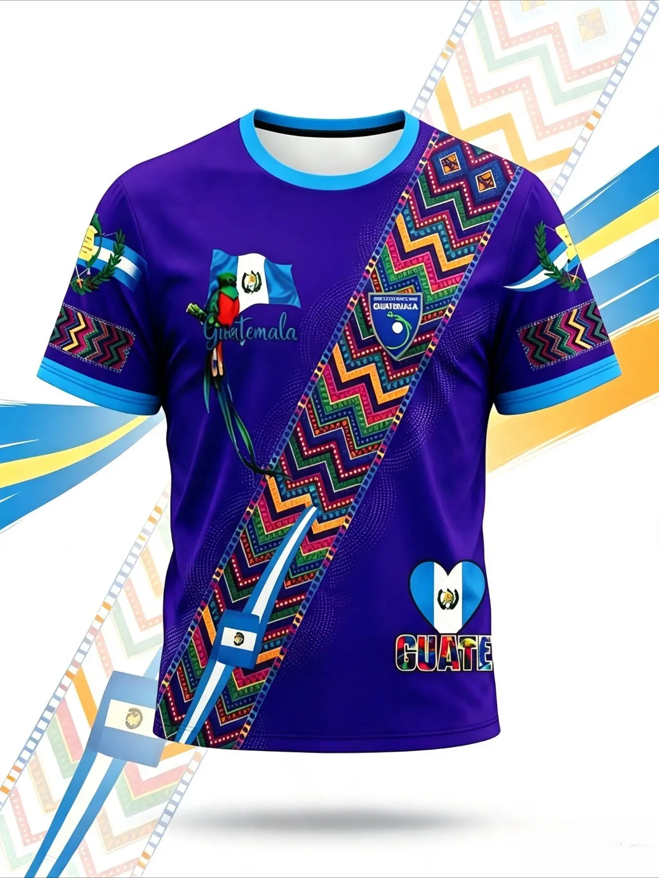 Summer Guatemala Ethnic Style Fan Tee, Colorful Maya Zigzag Pattern, Unisex, Loose-Fit, Casual, All Seasons, Latin Theme Clothing