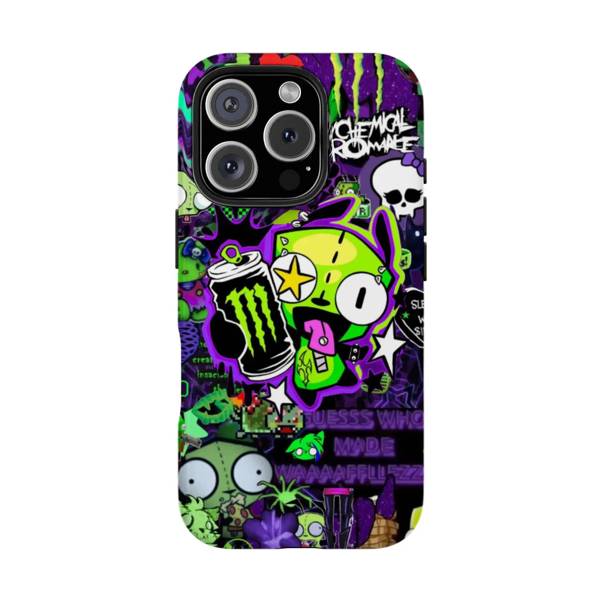 Green Cartoon Monster Energy Drink Skull Spider Graffiti Print Compatible with iPhone 17 ProMax / 16 ProMax / 15 ProMax / 14 ProMax / 13 ProMax and Samsung Galaxy S26 Ultra / S25 Ultra / S24 Ultra / S23 Ultra / S22 Ultra