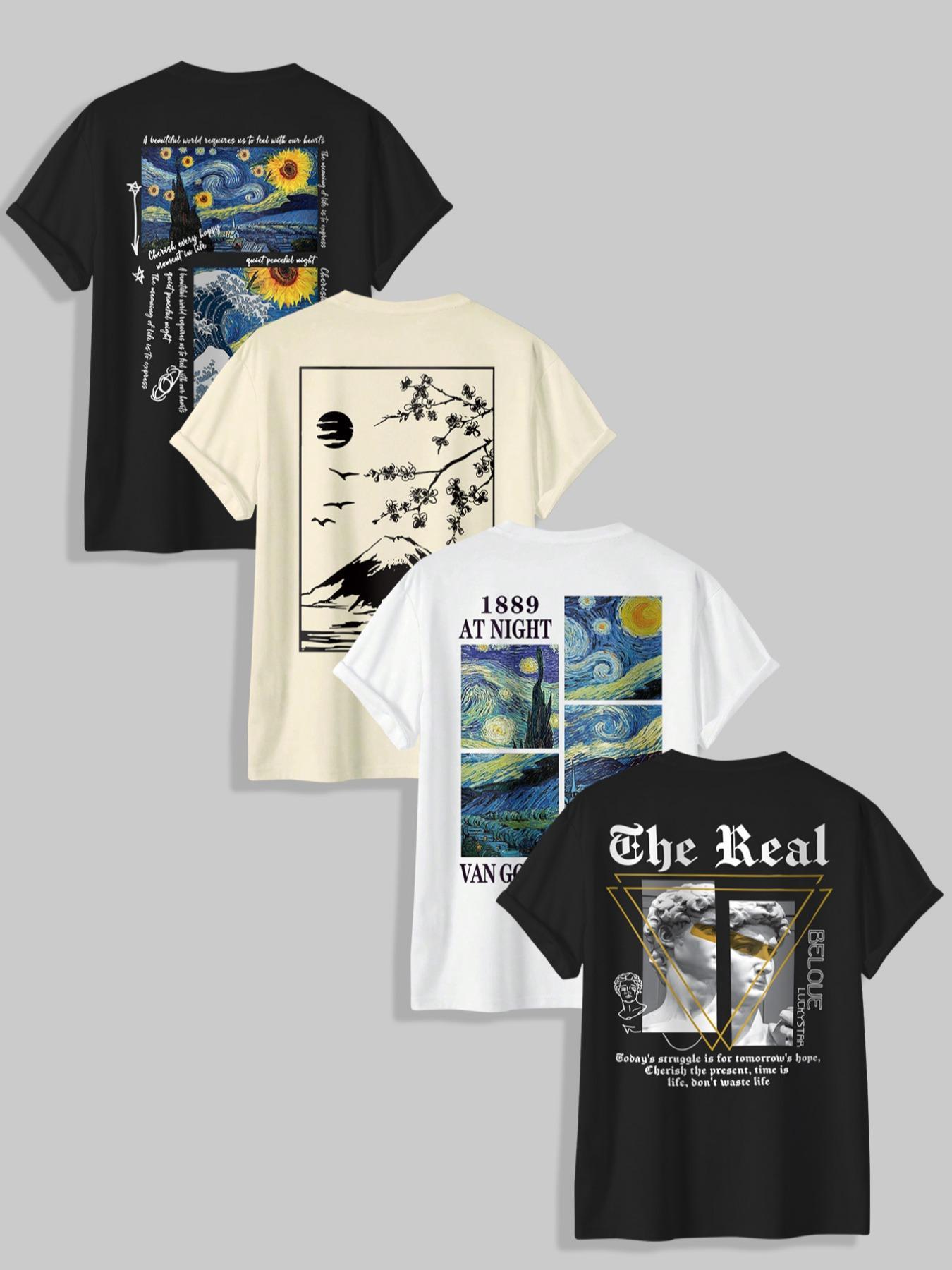Men's Cartoon Letter Graphic Print Round Neck Knitted Tee, Regular Fit Casual Soft Comfortable Short Sleeve T-shirt for Daily Wear, Fashion Streetwear Men's Top for Summer, Relaxed Fit