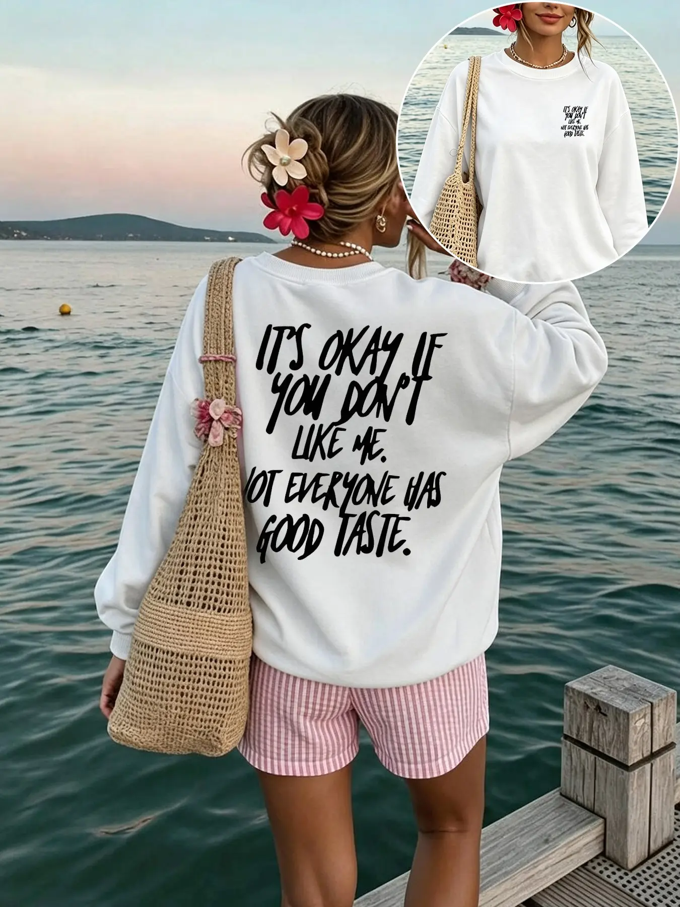 Women's Casual Loose Round Neck Sweatshirt, Graphic Print, Long Sleeve, Spring & Fall, Versatile Pullover for Daily Wear