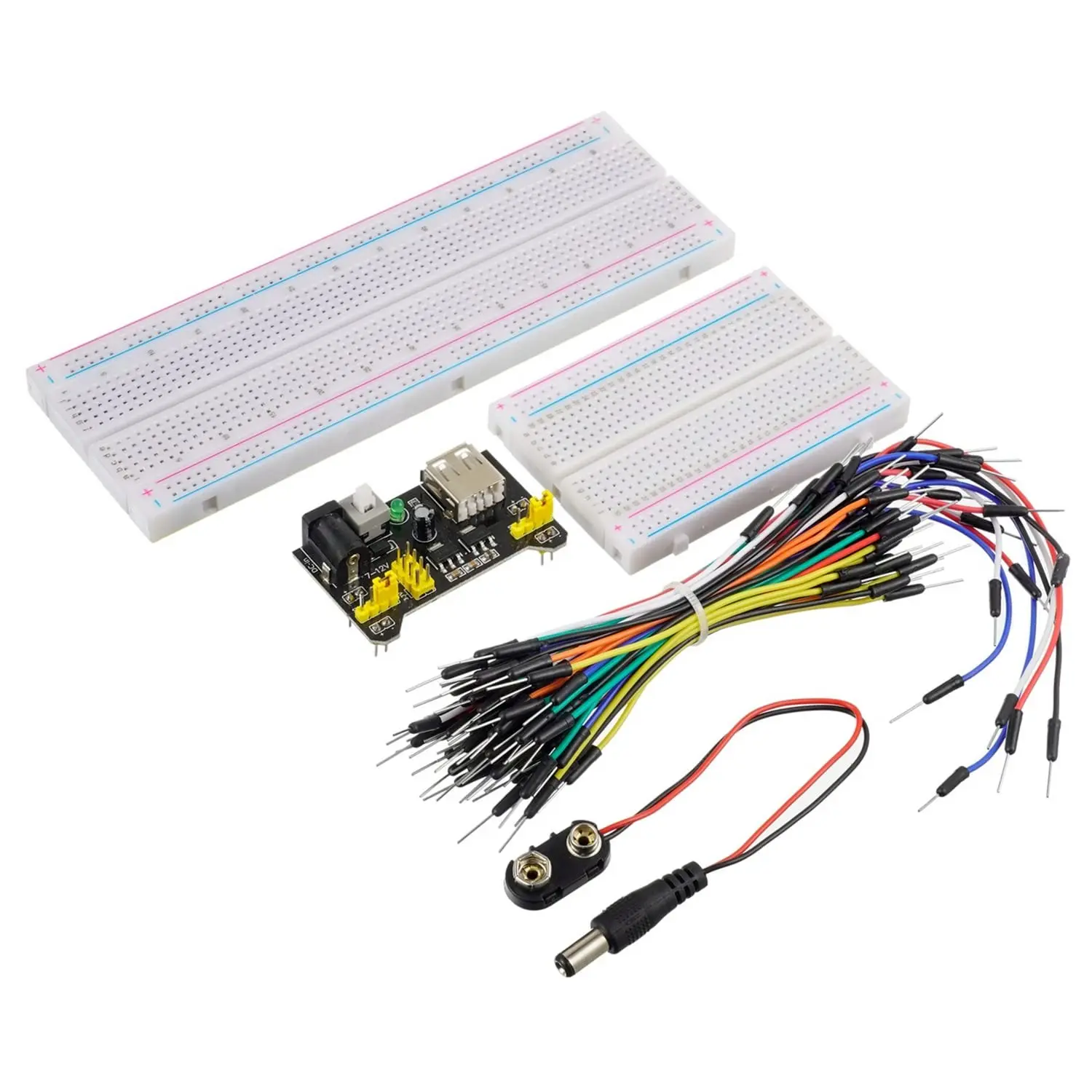 Breadboard Kit with Power Supply Module, Jumper Wires, Battery Clip, 830 & 400 Tie-Points Breadboard