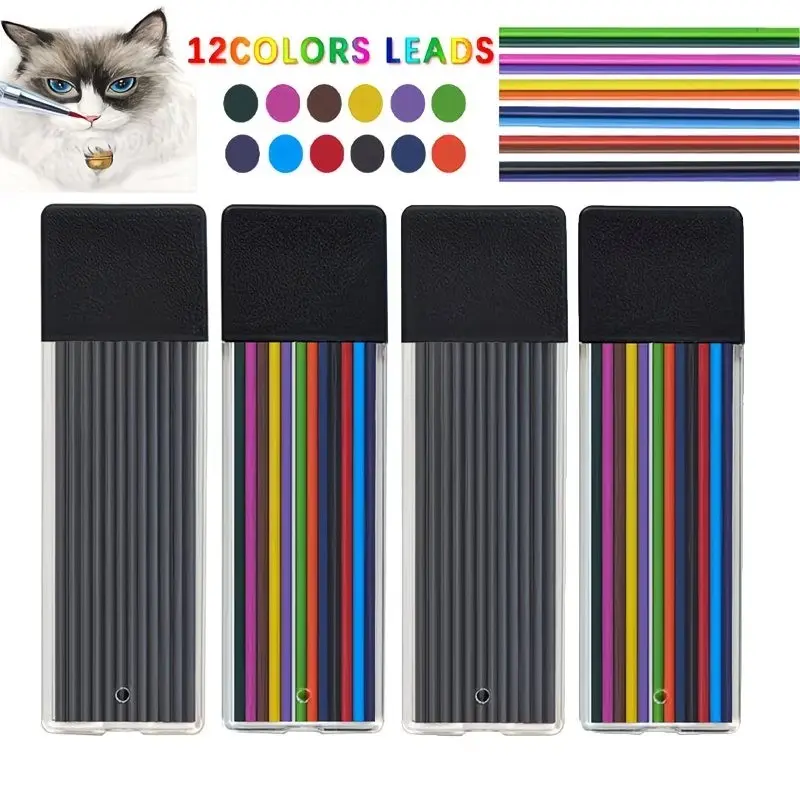 2 Boxes of 24 2b Automatic Pencil Leads, Erasable High-Quality Resin Leads, 2mm Colored Leads, Office and School Supplies