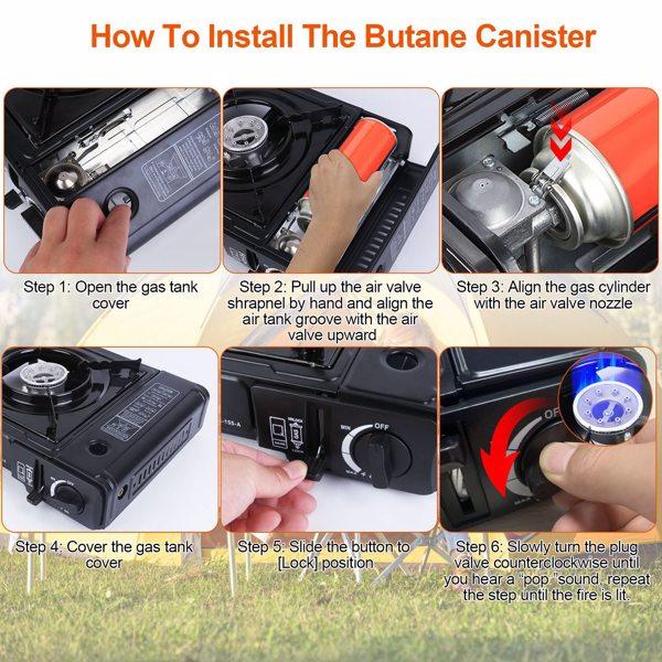 3300W Portable Camping Stove Butane Canister Dual Fuel Burner Piezo Electric Ignition Single Burner with Automatic Tank Ejection Overpressure Cut Off Carry Case for Camping Hiking Picnic Fishing BBQ