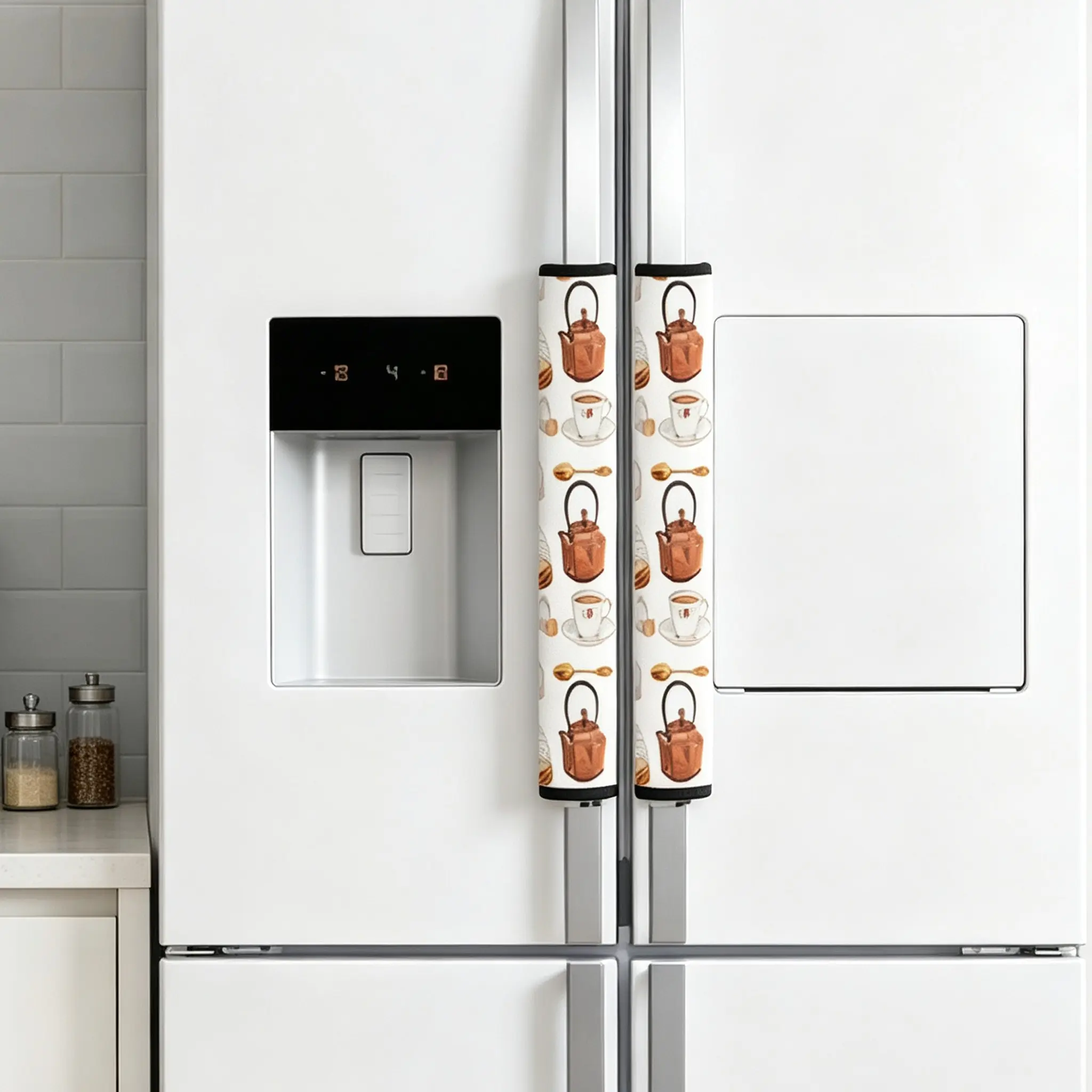 2pcs Simple Coffee-Themed Microwave & Refrigerator Decorative Handle Kits, Suitable for Refrigerator, Microwave, Oven, and Dishwasher Handles, Retro Kitchen Decor Anti-Dirt Double Door Refrigerator Handle Protection Covers,
