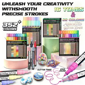 Flysea 22pcs Acrylic Marker Pens, Gradient Colors, 0.7mm Fine Tip, Ideal for Detailed Drawing, Quick Dry, Stain Resistant, Multi-Surface Use