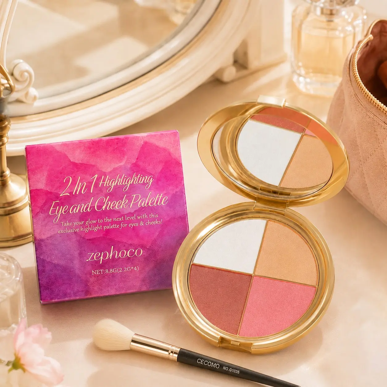 1set Multi-Chroma Eye & Cheek Face Palette, Glam Face Palette, Crease-Resistant Powder Formula, Smooth Velvet Finish, Achieve a Refined, Radiant & Luminous Editorial Look