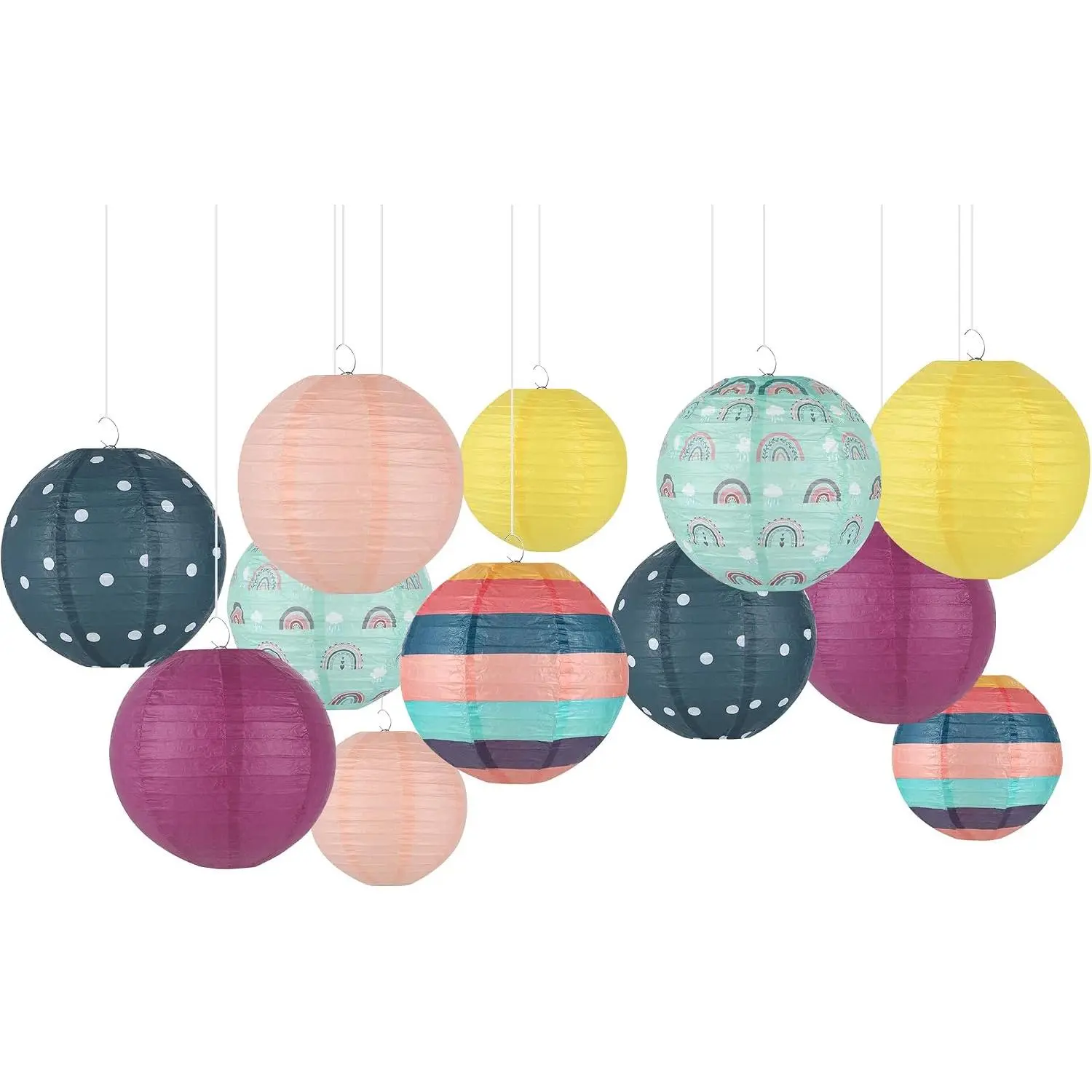 12pcs Classroom Decorations Paper Lanterns Set Boho Hanging Paper Lanterns Ceiling Party Decorations Colorful Rainbow Paper Lanterns for School Classroom Birthday Weeding Bridal Shower