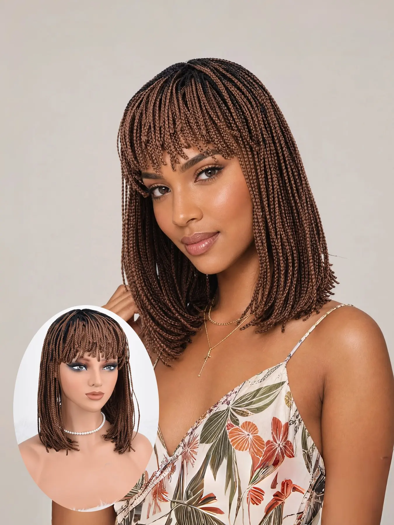 Ombre Box Braided Wig, 14 Inch Straight Short Bob, Synthetic Thin Cornrow Plaits, Braid Wigs for Women with Bangs, Synthetic Braids, Braiding Wig