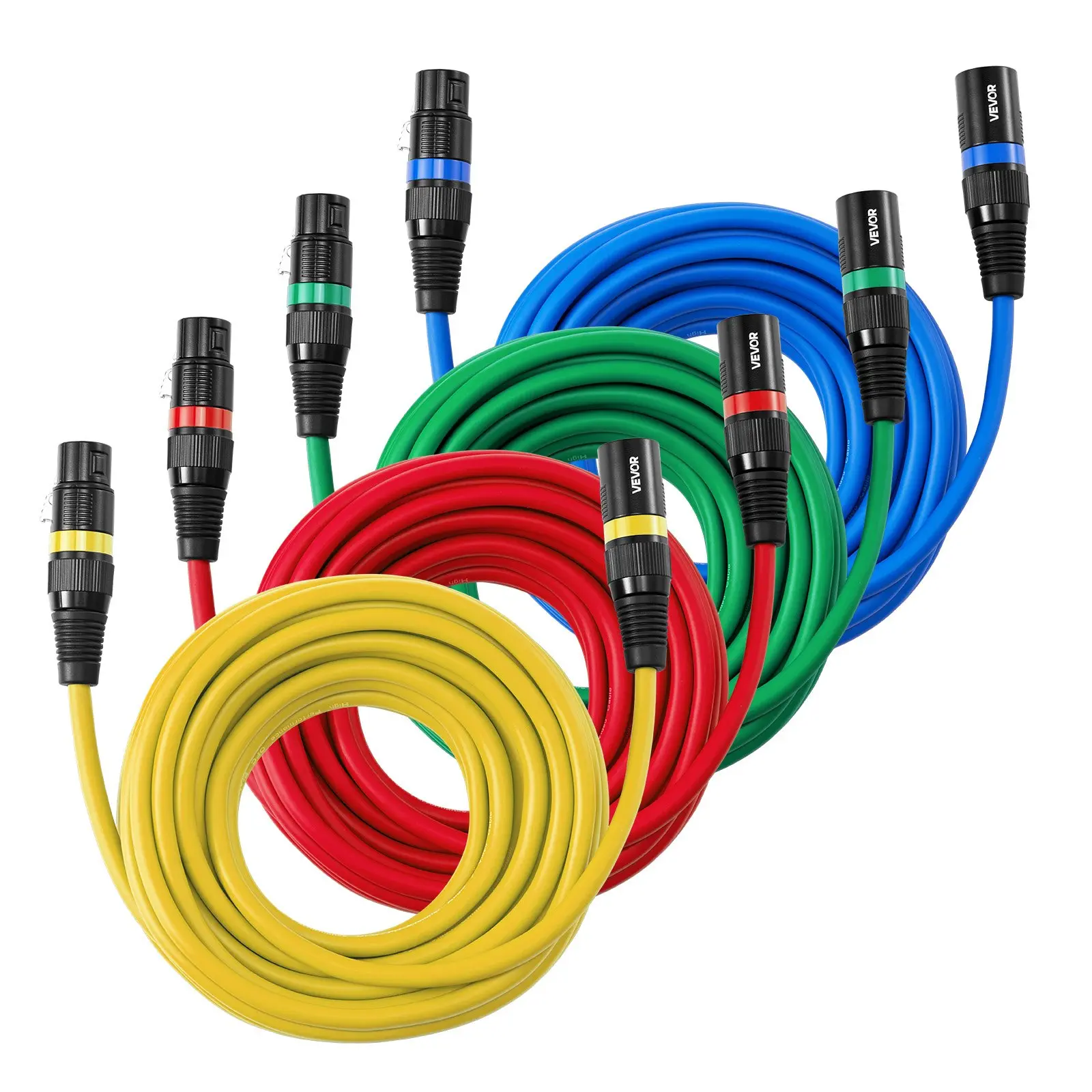 VEVOR 4-Pack 25 ft Shielded Balanced XLR Cables, 3-Pin Gold-Plated DMX Male to Female Tuner/Speaker Cords, PVC Construction with Protection, 160x130x120 mm, for Stage Lighting, Microphones, Amplifiers