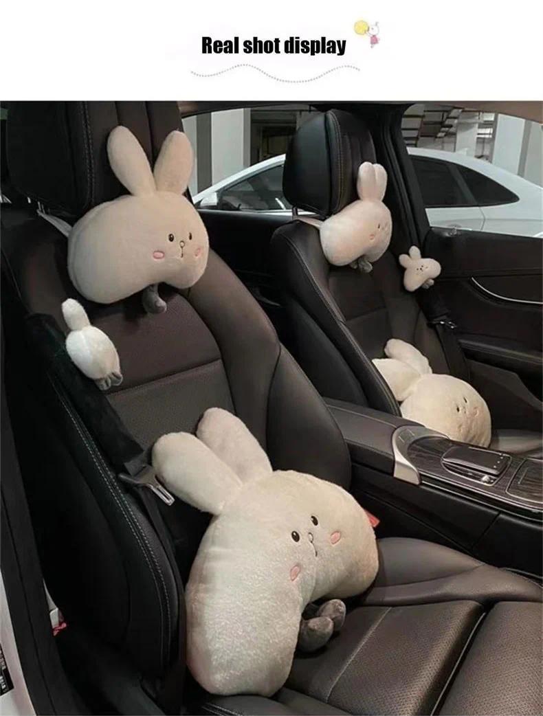 Woman Girl Neck Cushion Rabbit Car Accessories Seat Belt Shoulder Pad Animal Cervical Pillow Universal Headrest Cute Neck Pillow