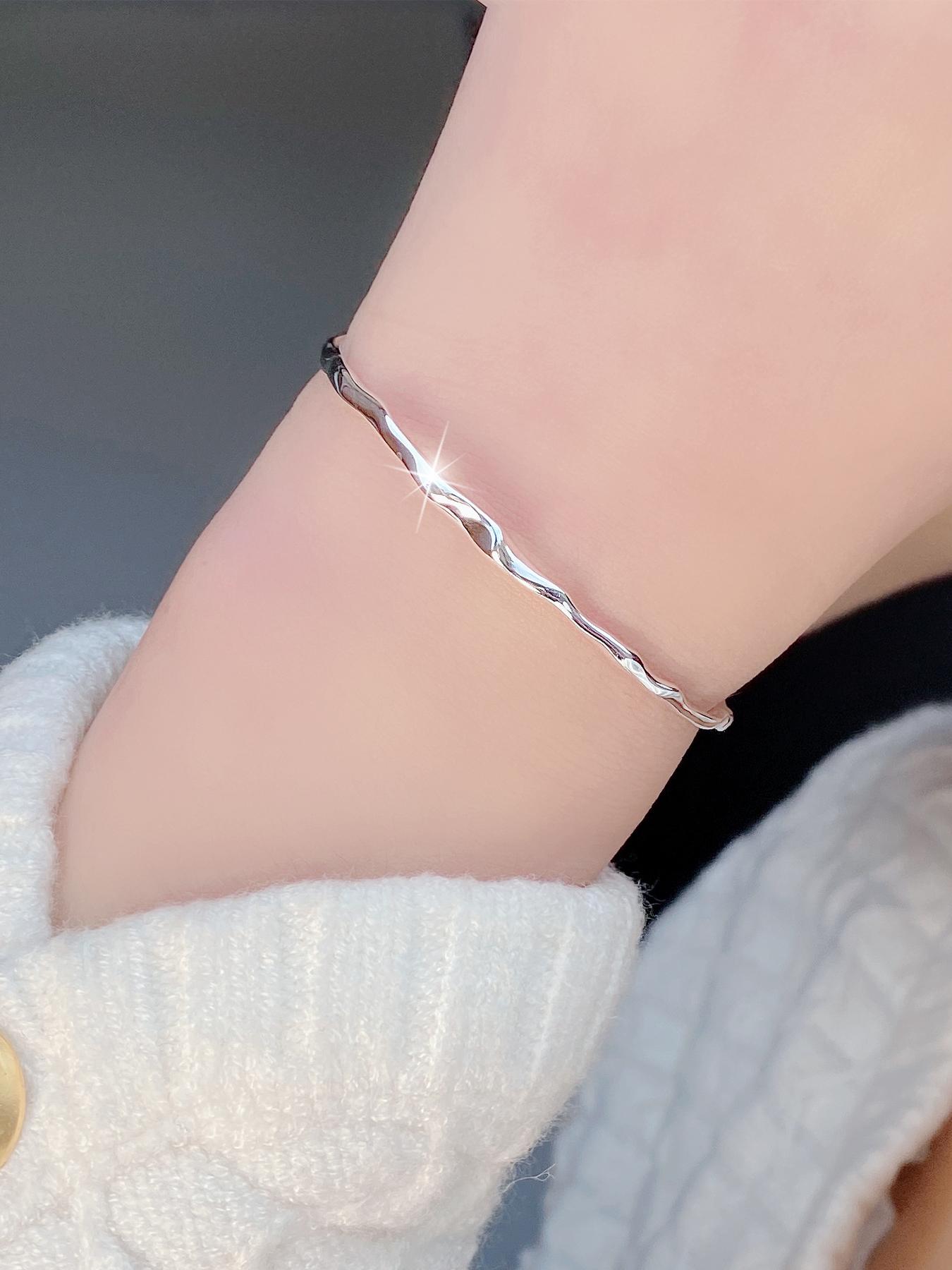 925 Sterling Silver Irregular Wave Design Bangle, Fashion Jewelry for Party, Daily Clothing Decor, Trendy All-match & Exquisite Jewelry for Birthday Gift, Valentine's Day Gifts, Metal Bracelet