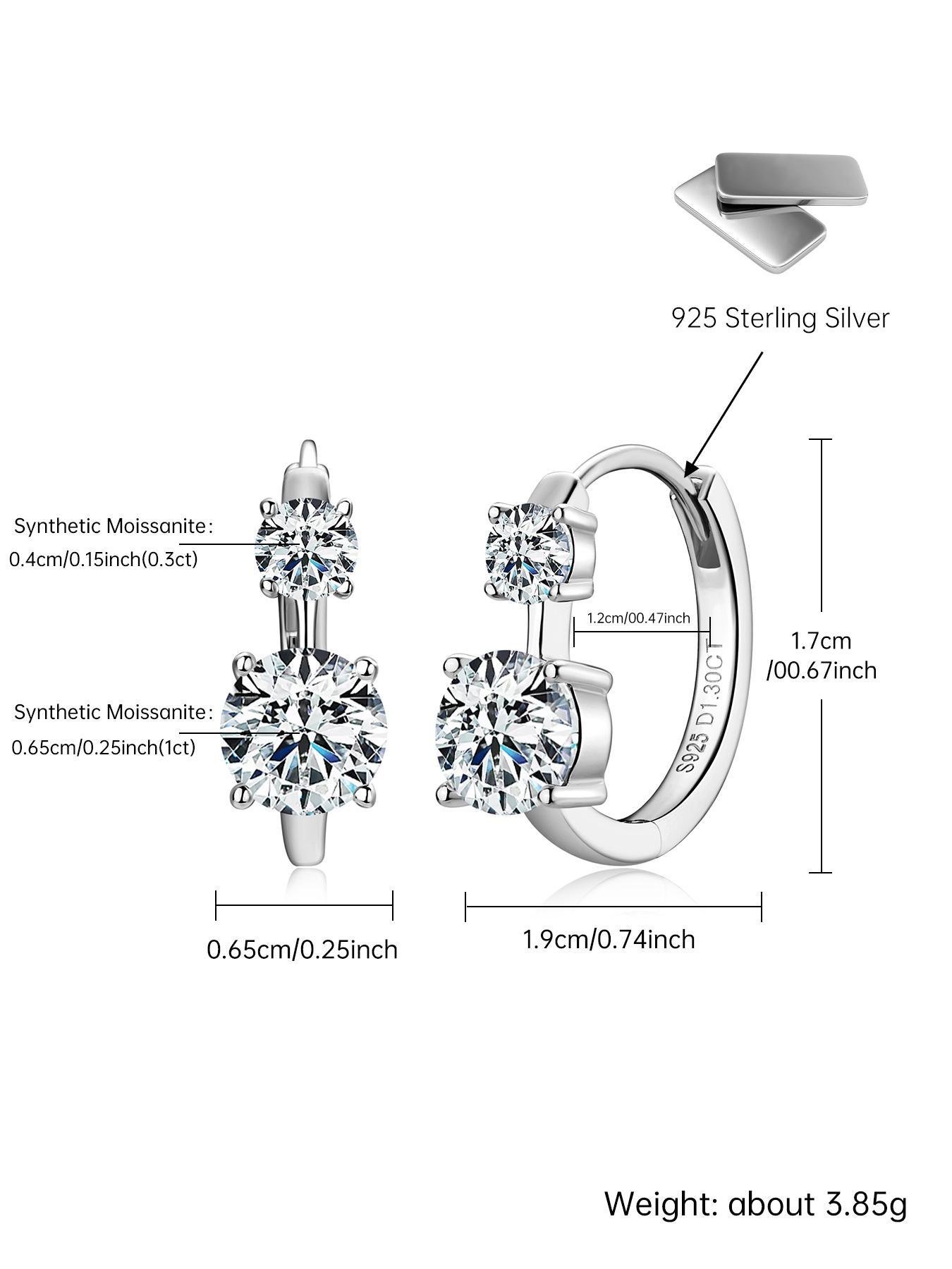 S925 Sterling Silver Synthetic Moissanite Decor Hoop Earrings, Fashionable Earrings for Women & Girls, Trendy All-match & Exquisite Jewelry for Birthday Gift, Solitaire Earrings