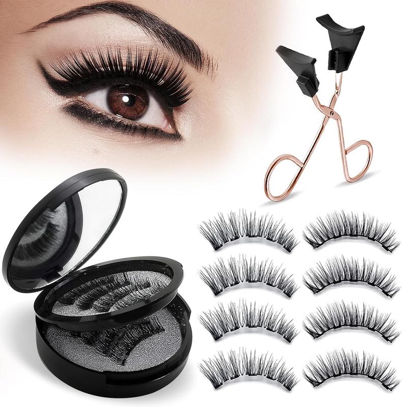 Black Magnetic Eyelashes Kit - Natural Reusable Waterproof Fake Lashes with Applicator, No Glue & Eyeliner Needed, Comfortable All-Day Wear