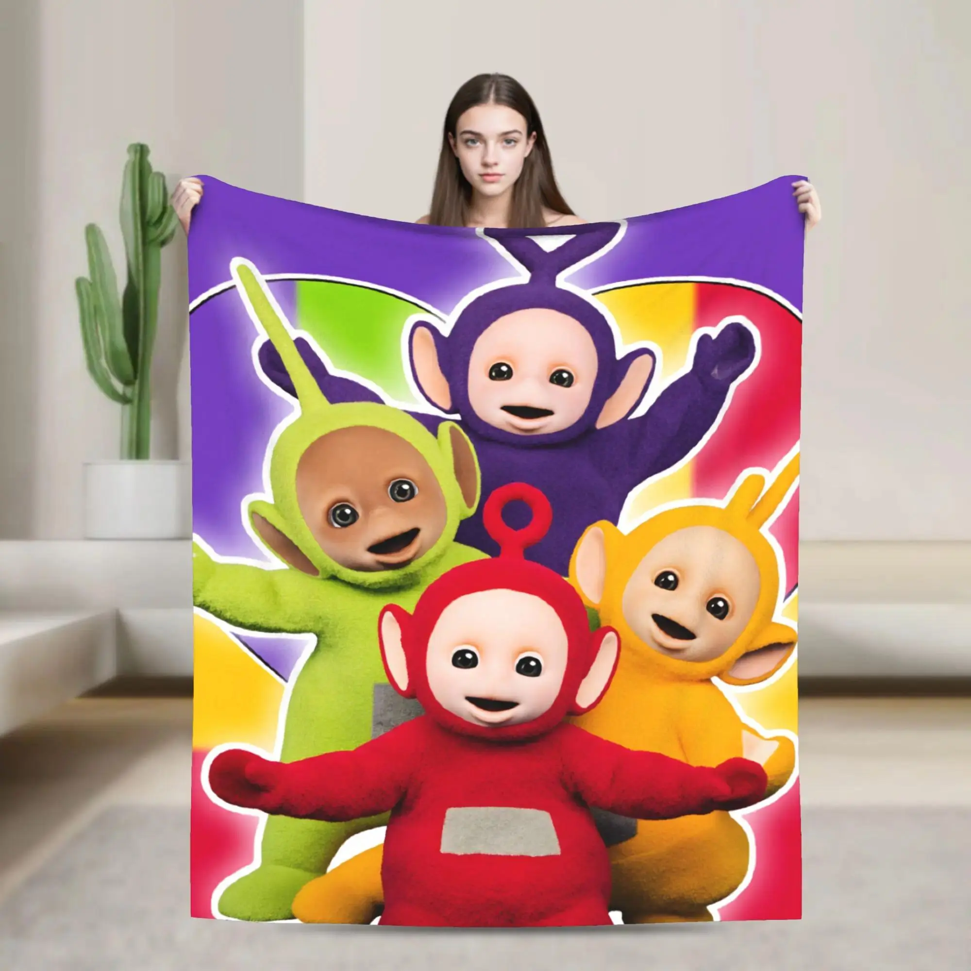 T-Teletubbies Flannel Blanket – Cute Character Throw for Bedroom Decor, Travel, Lounge Time and Cozy Moments