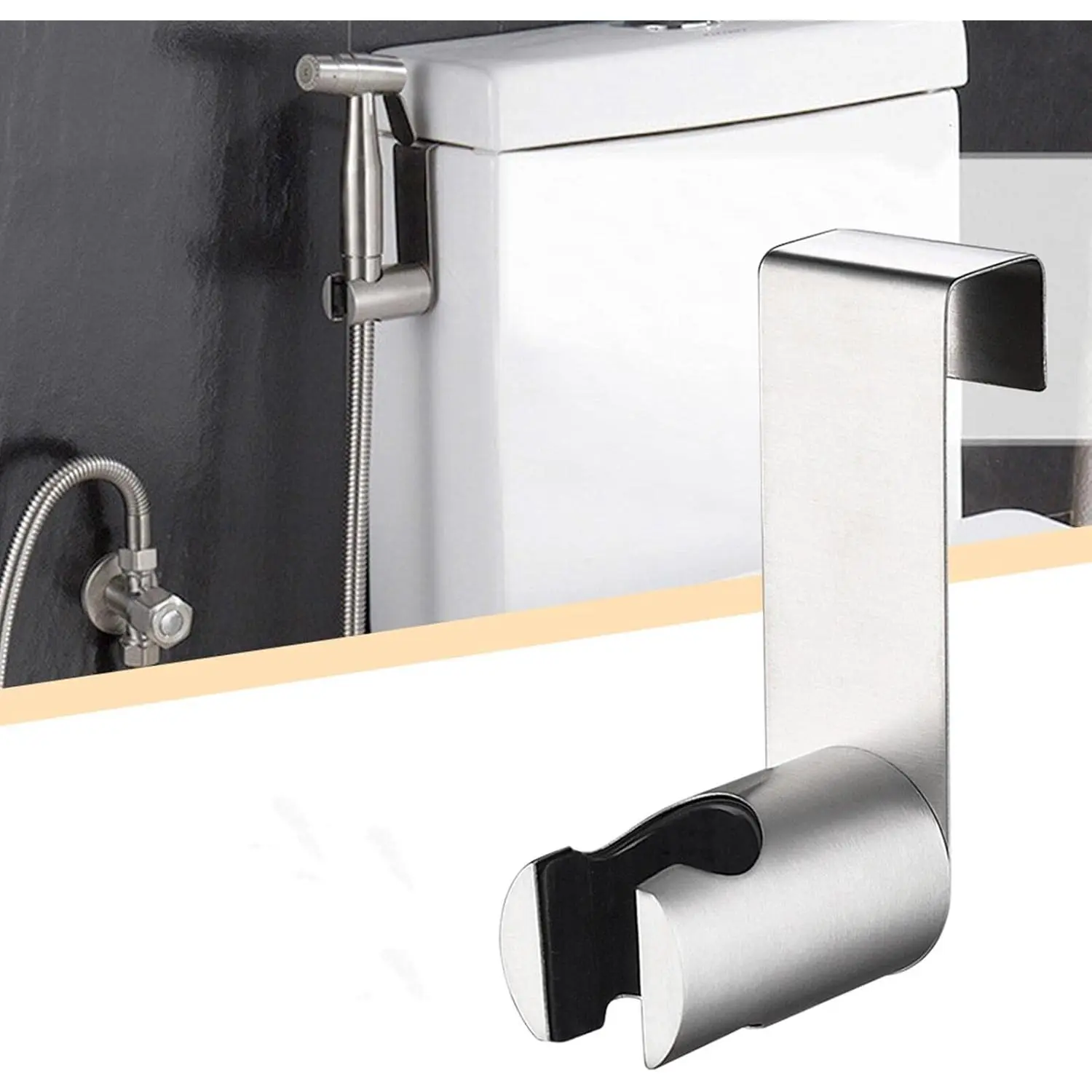 Bidet Sprayer Holder,Stainless Steel  Rack Punch-Free Toilet Bidet Holder,Holder Hook Hanger for Hand Shower Toilet Bidet Sprayer,Toilet Bathroom Attachment(Sliver)
