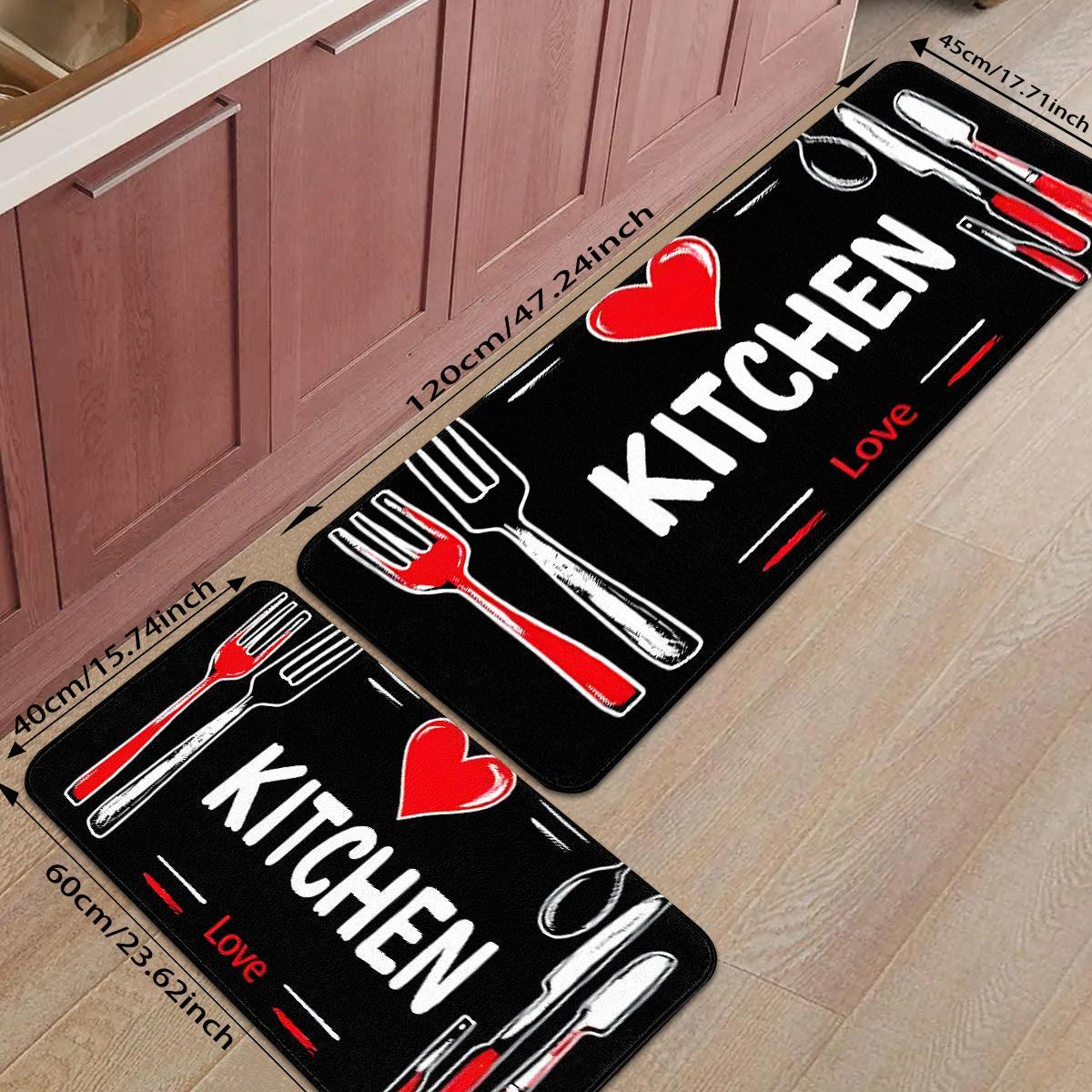 Kitchen Floor Mat, Kitchen Themed Pattern Kitchen Rugs, Non-slip Kitchen Mat, Decorative Carpet for Home Kitchen Dining Room