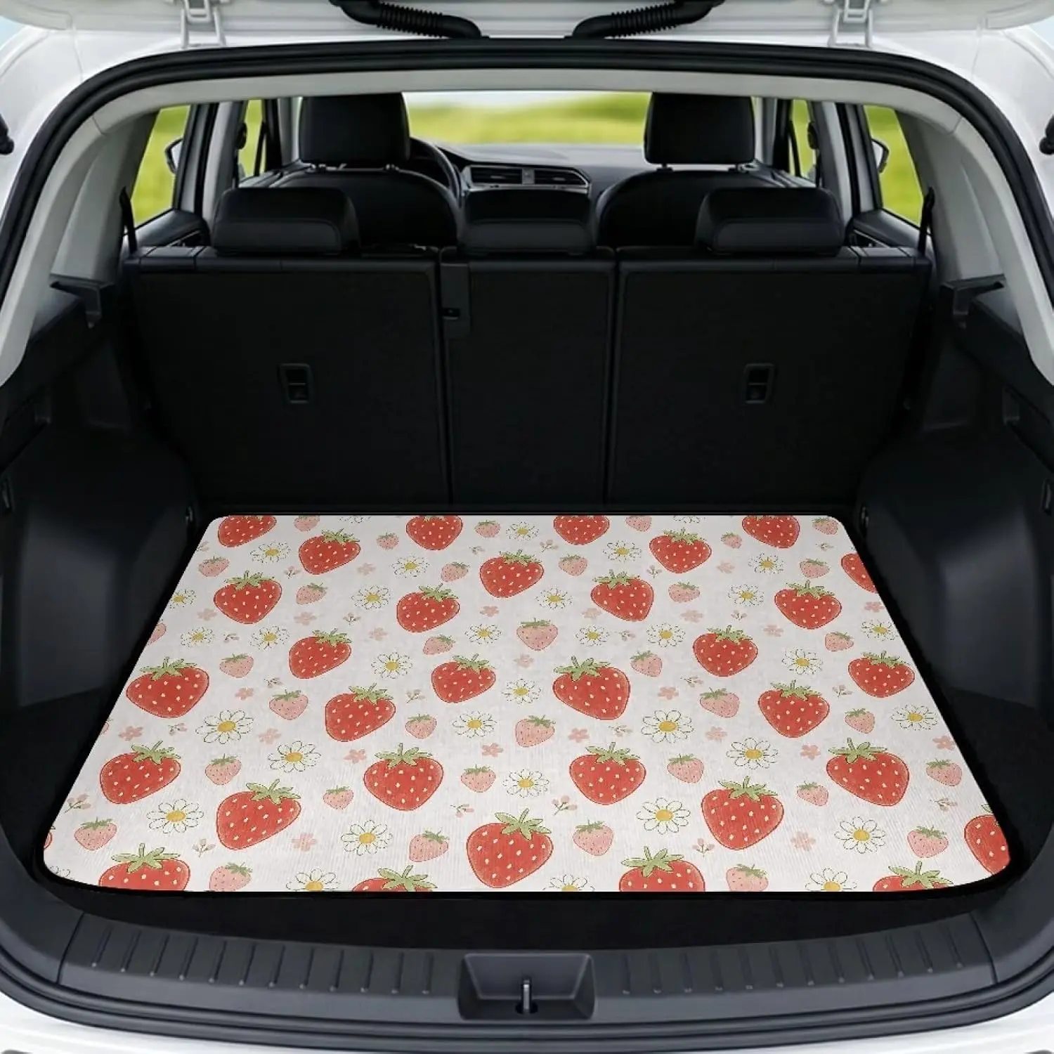 Cute Strawberry Car Trunk Mat for Women 29" x 39" Anti Slip | Cargo Mat Rear Trunk Liner Removable Automotive Accessories Universal Fit for Most Vehicle, Car Interior Accessories, Accessories For Car