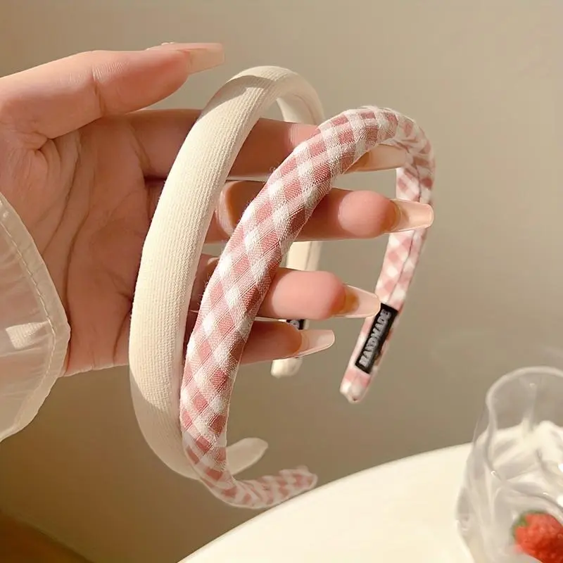 2pcs New French-Style Classic Elegant Plaid Headbands for Students