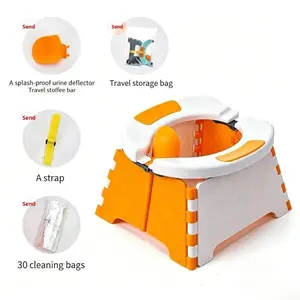 Foldable Portable Commode Seat with Stable Safe Structure, Easy to Carry and Store Camping Travel Toilet Chair (Includes 30 Disposable Liners, Storage Bag)