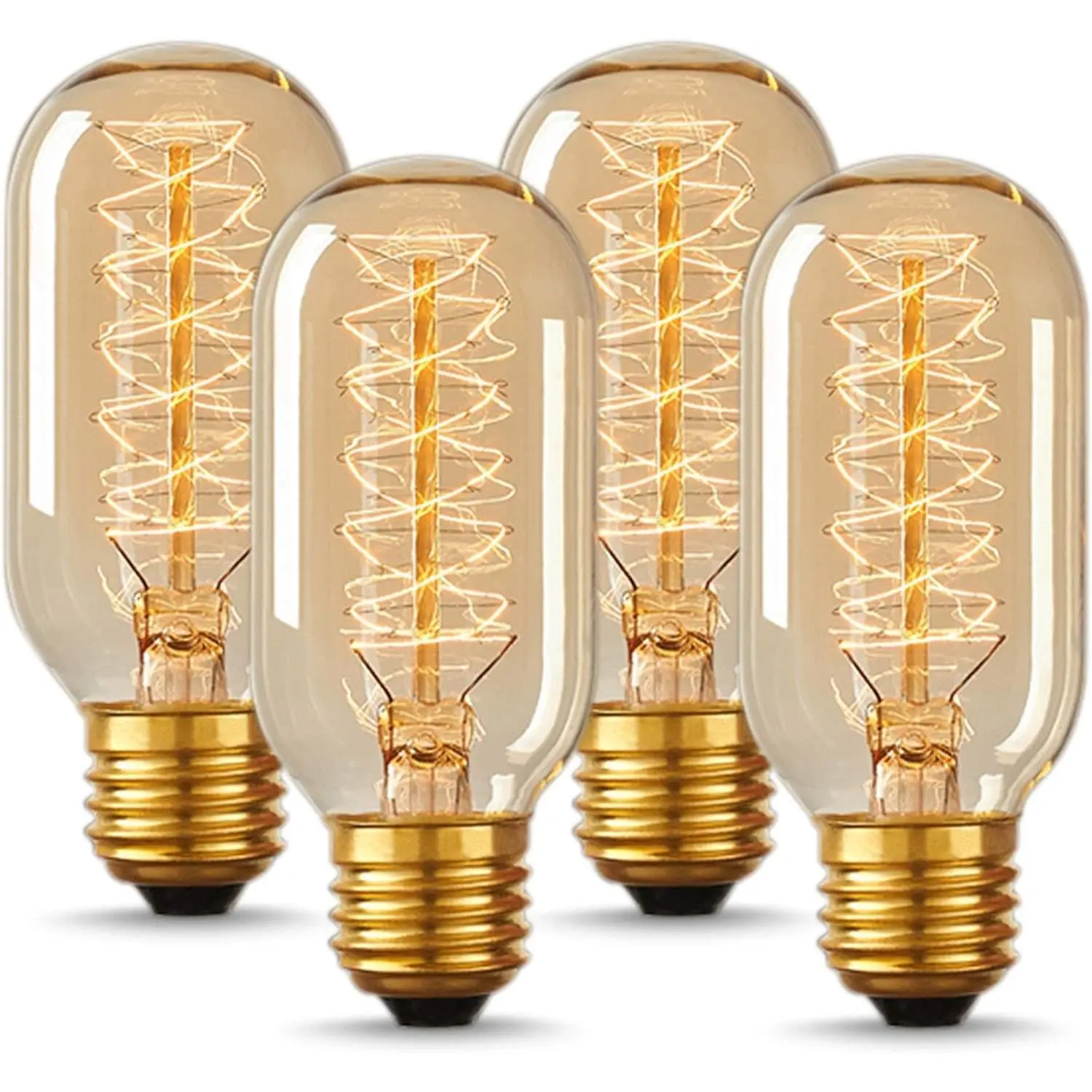 Vintage Edison Light Bulbs 40 Watt T45, 110-130V E26/E27 Base, Dimmable Incandescent Antique Filament Bulbs, Amber Glass Warm White, Decorative 4 Pack