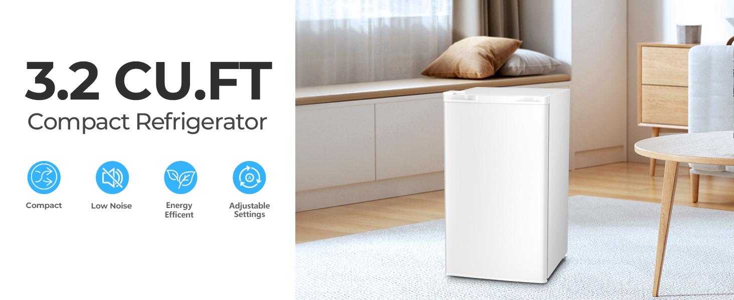 Kismile 3.2 Cu.Ft. Mini Fridge with Freezer Compact Energy-Saving Refrigerator for College Dorms & Offices Adjustable Thermostat Ultra-Quiet Operation 43dB