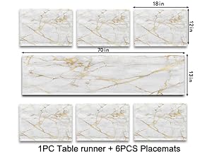 Luxury Gold Marble and Placemats Set of 6 Pieces, Gold Marble Placemats, Cloth Place Mats Indoor for,Washable for Dining Table