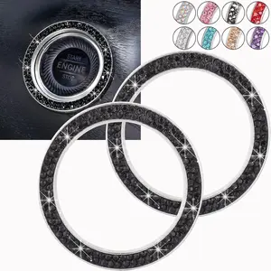Bling   Rhinestone Ring Emblem Sticker,  Interior Decoration, Bling  Accessories for Women, Push to Start Button, Key  Starter & Knob Ring (Black)