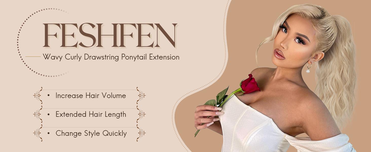 FESHFEN Ponytail Extensions - Drawstring Ponytails Hair Extension Long Curly Wavy Hair Piece Synthetic Pony Tail Hairpieces for Women, 18 inch FESHFEN Ponytail Extensions - Drawstring Ponytails Hair Extension Long Curly Wavy Hair Piece Synthetic Pony Tail Hairpieces for Women, 18 inch