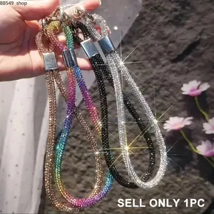 Rhinestone-Decorated Phone Lanyard – Durable Short Phone Charm Chain for Women, Fashion Cell Phone Strap Accessory for Daily Use & Bag Decoration
