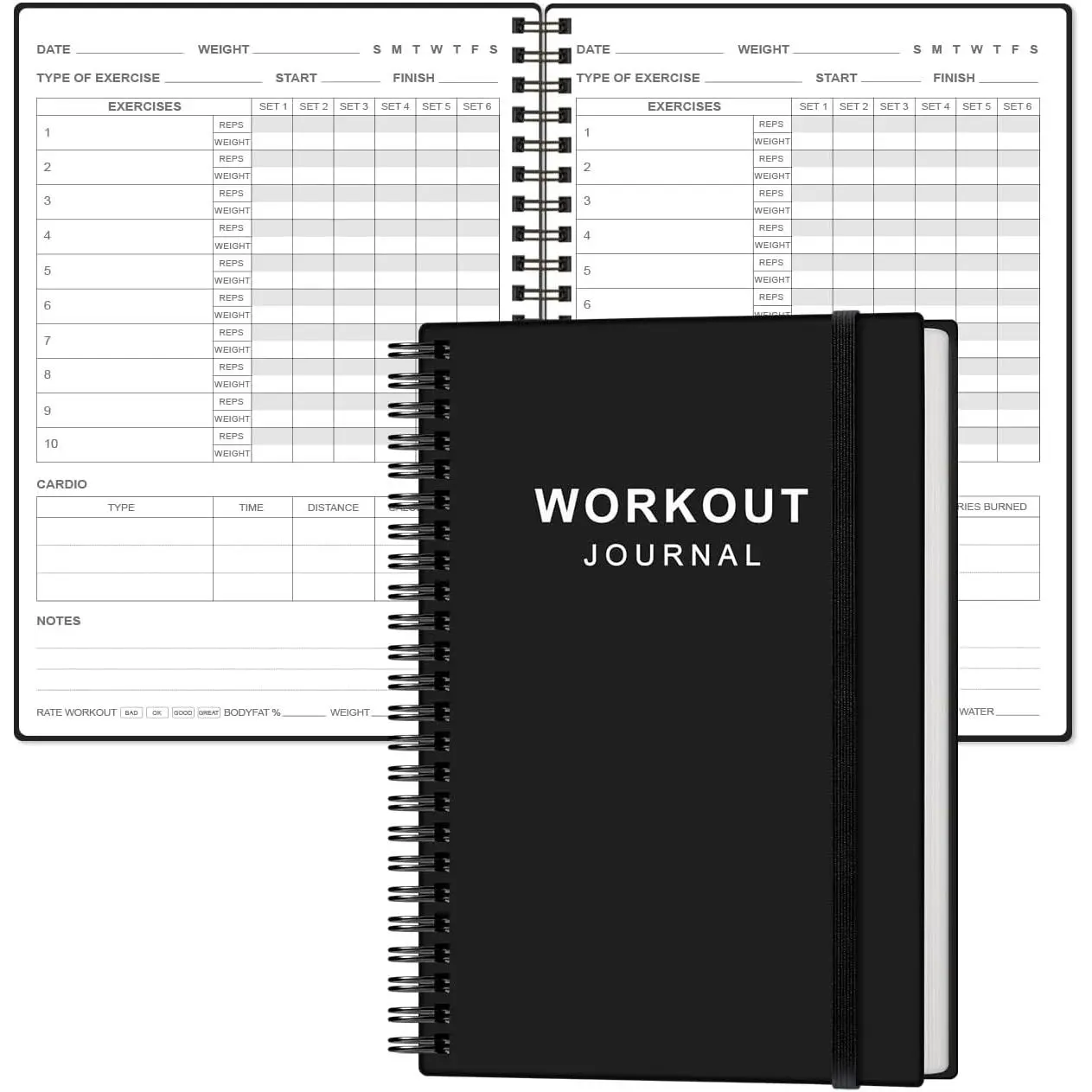 Fitness Journal for Women & Men,A5 Workout Journal/Planner Daily Exercise Log Book to , Gym, , Bodybuilding Progress, 5.8"x8.3", Black