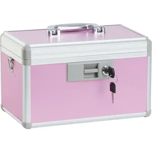 Medicine Lock Box First Aid Safe Medication Storage Box Layered Aluminum Daily Medicine Cabinet for Family Use 12.2" x 7.9" x 7.5" Pink