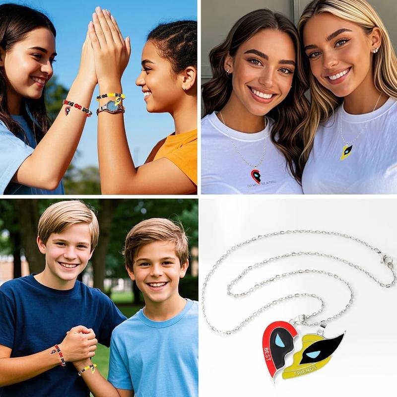 Best Friends Necklaces for 2 BFF Stainless Steel Silver Chain Matching Heart Puzzle Pendant Friendship Necklace and Bracelet Key Chain Set Relationship Jewelry  for Teen Girls Boys