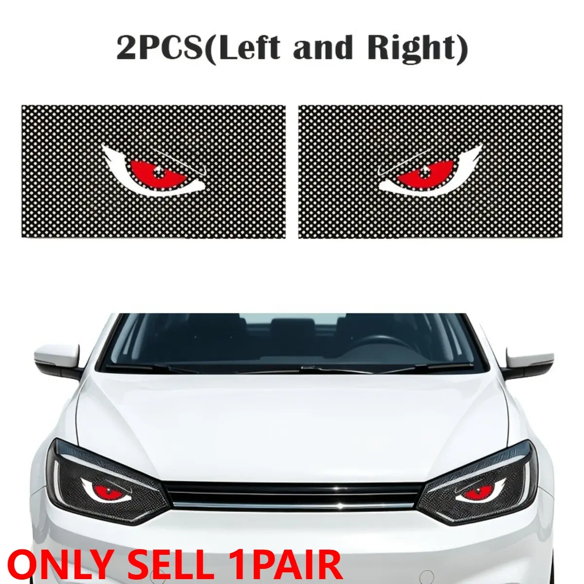 1 pair of red eye car headlight stickers, trendy and cool headlamp decoration stickers, mesh eye headlight stickers, waterproof and sunproof, Car Decals, suitable for car headlights and taillights; the best choice for car decoration accessory enthusiasts.