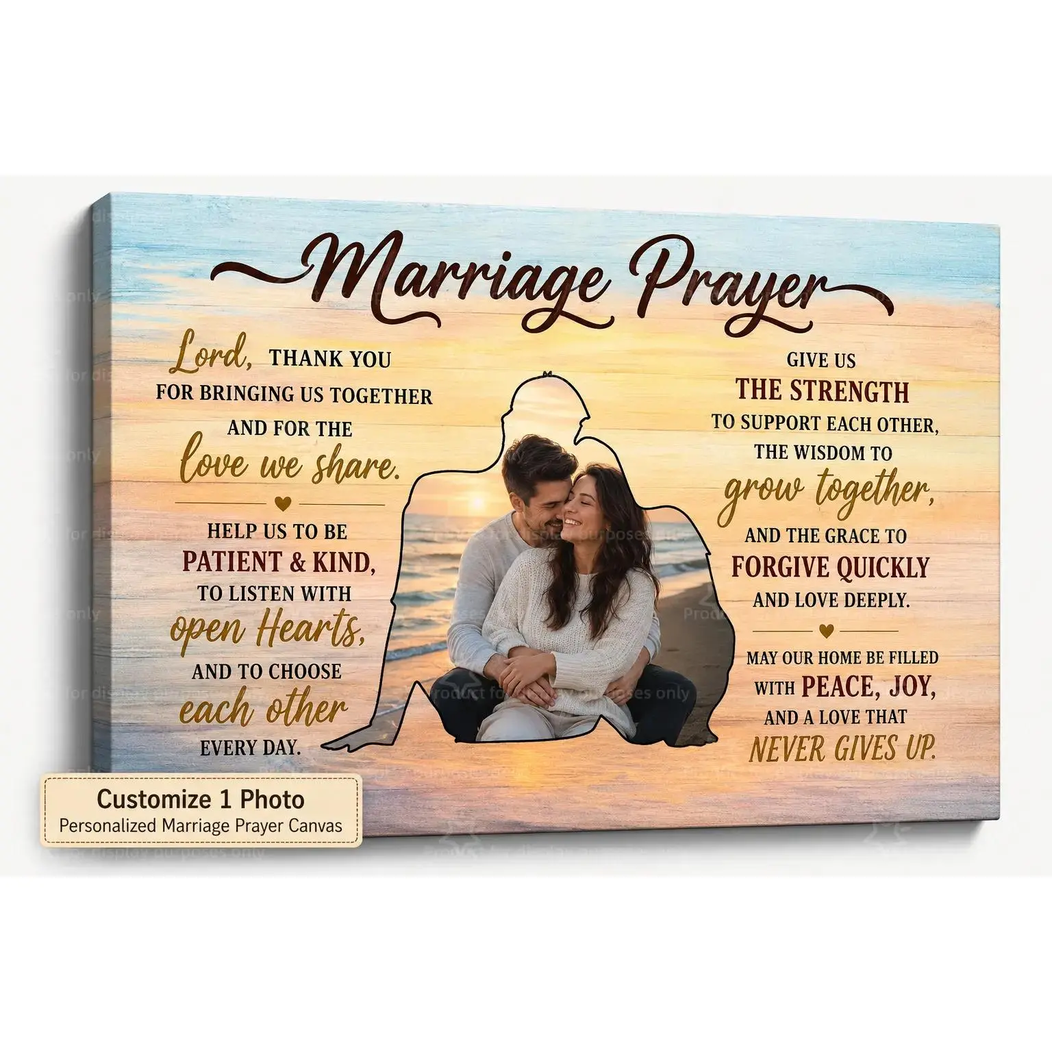 Personalized 1-Photo Marriage Prayer Wood Canvas Poster - Lightweight Custom Couple Artwork, Decorative Rustic Wedding Anniversary Gift, Bedroom Room Accessories Home Decor