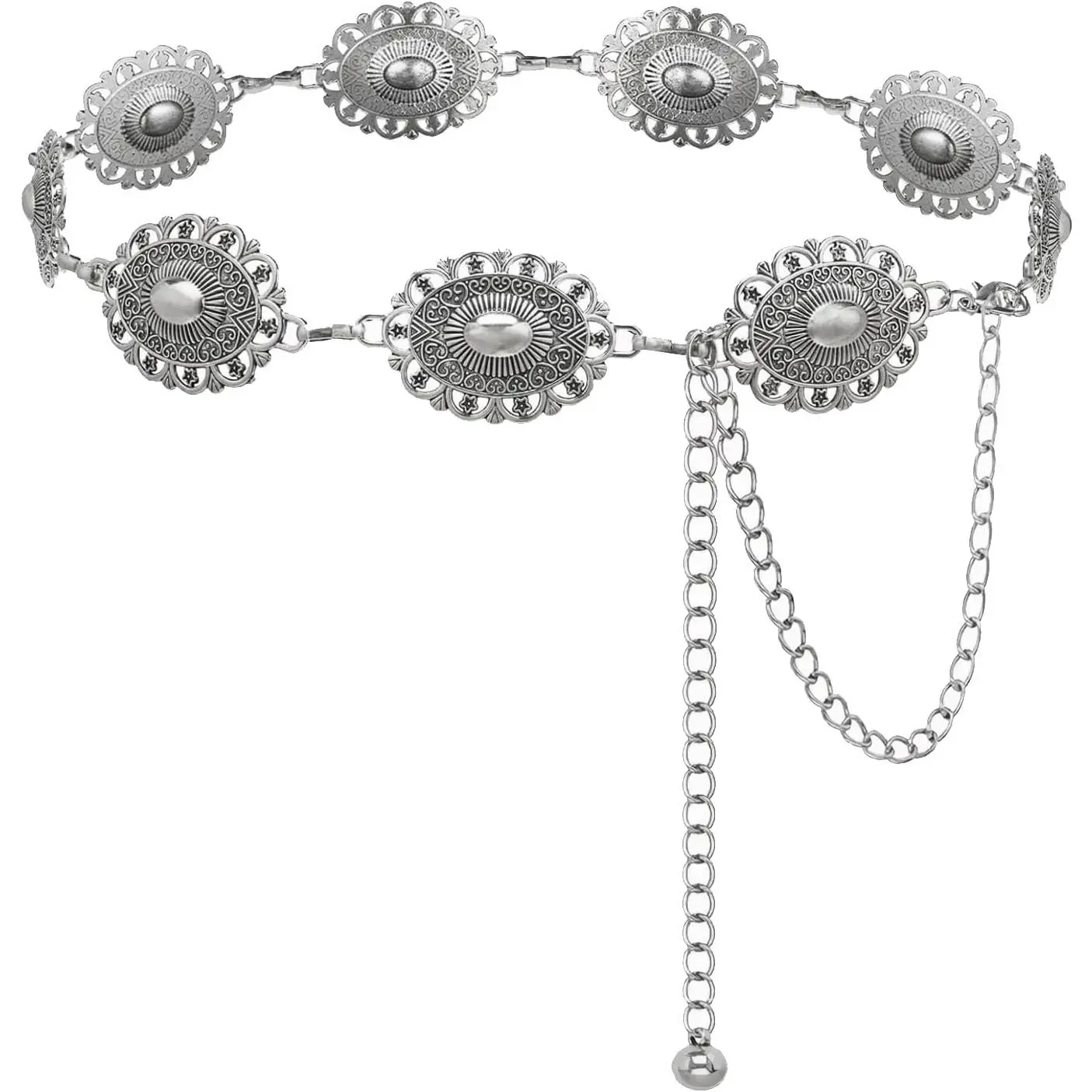 Concho Chain Belt for Women Boho Metal Belts For Country Concert Dresses Jeans Cowgirl   Belt