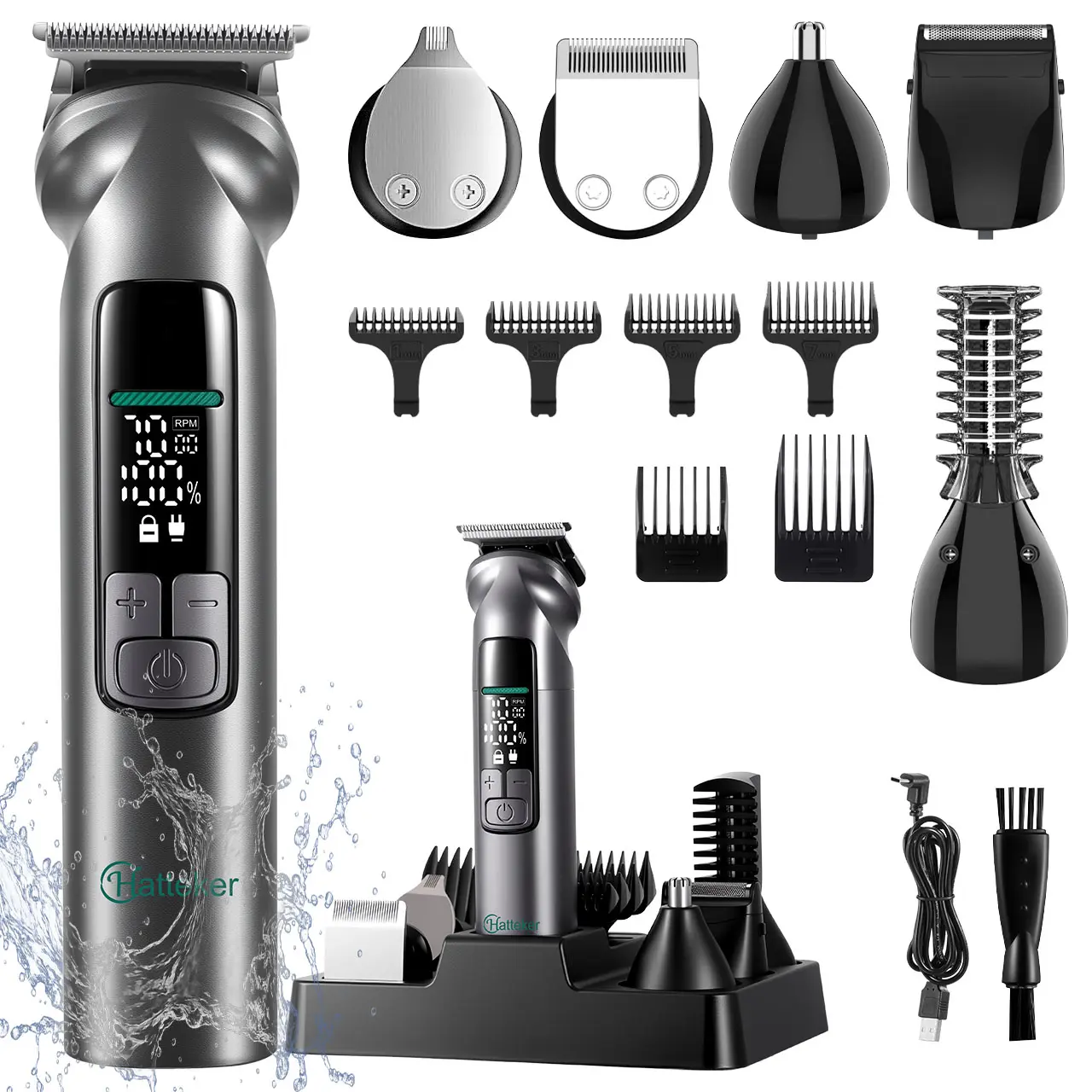 6 in 1 Men's Electric Hair Trimmer Set, Rechargeable Beard Trimmer, Waterproof Electric Shaver Razor, Cordless Hair Clipper for Home & Barber Shop, Portable Hair Trimmer with Zero Gapped T-Blade,Grooming Kit for Men