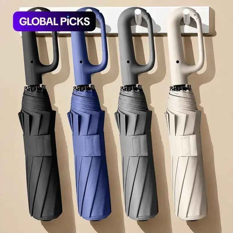 Fully Automatic Umbrella for Men And Women with Ring Buckle Design Large Rib Strong Sunshade Double Umbrella Folding Compact