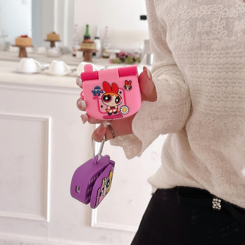 Cute Anime Figure The Power Girls Flip Phone SiliconeWireless Earphone Protective Case For Airpods PerfectSurprise Gifts