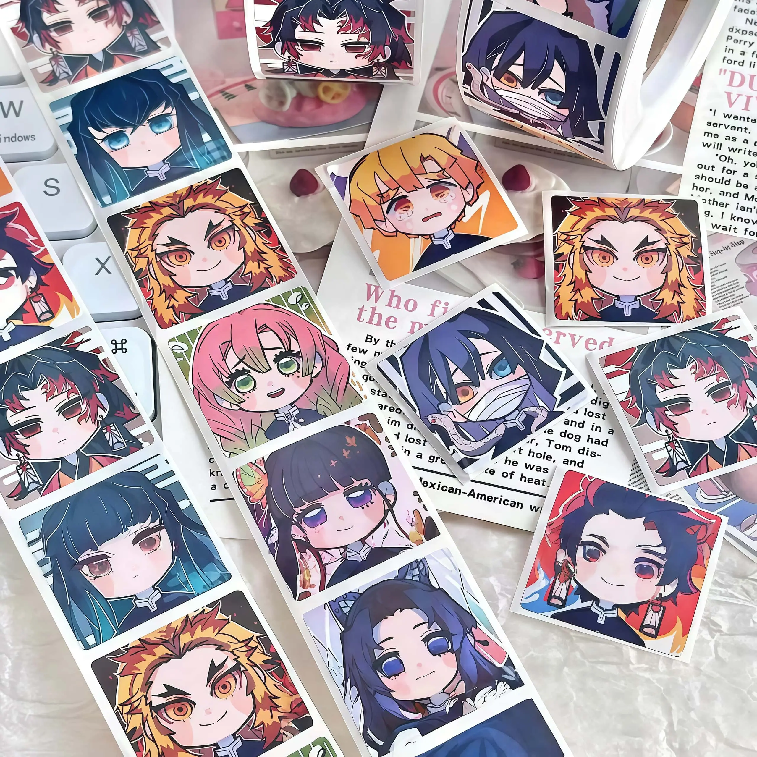 500Pcs Demon Slayer Chibi Character Sticker Roll, Cute Anime Headshot Print Decals for DIY, Laptop & Gift Decor