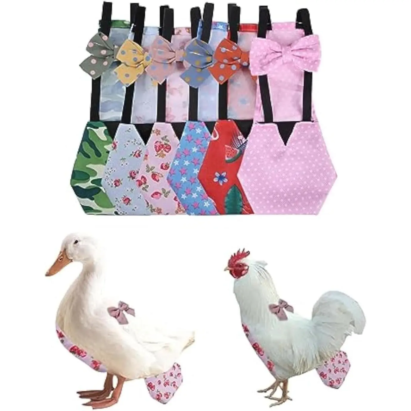 Chicken Diapers for Bantam Hens - Reusable 6-Piece Set with Bow Ties, Washable Waterproof Poultry Nappies for Geese Pet Ducks Silkie (6D L)