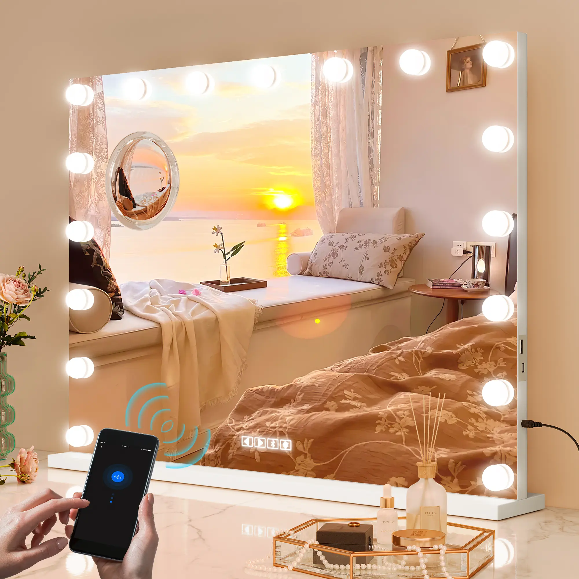 LED Vanity Mirror with Dimmable Lights - 19-Inch Round, 3-Color Modes, Smart Touch, 360° Rotating - Aluminum Frame, Easy Install, For Bathroom, Bedroom, or Dressing Table – Black or Gold