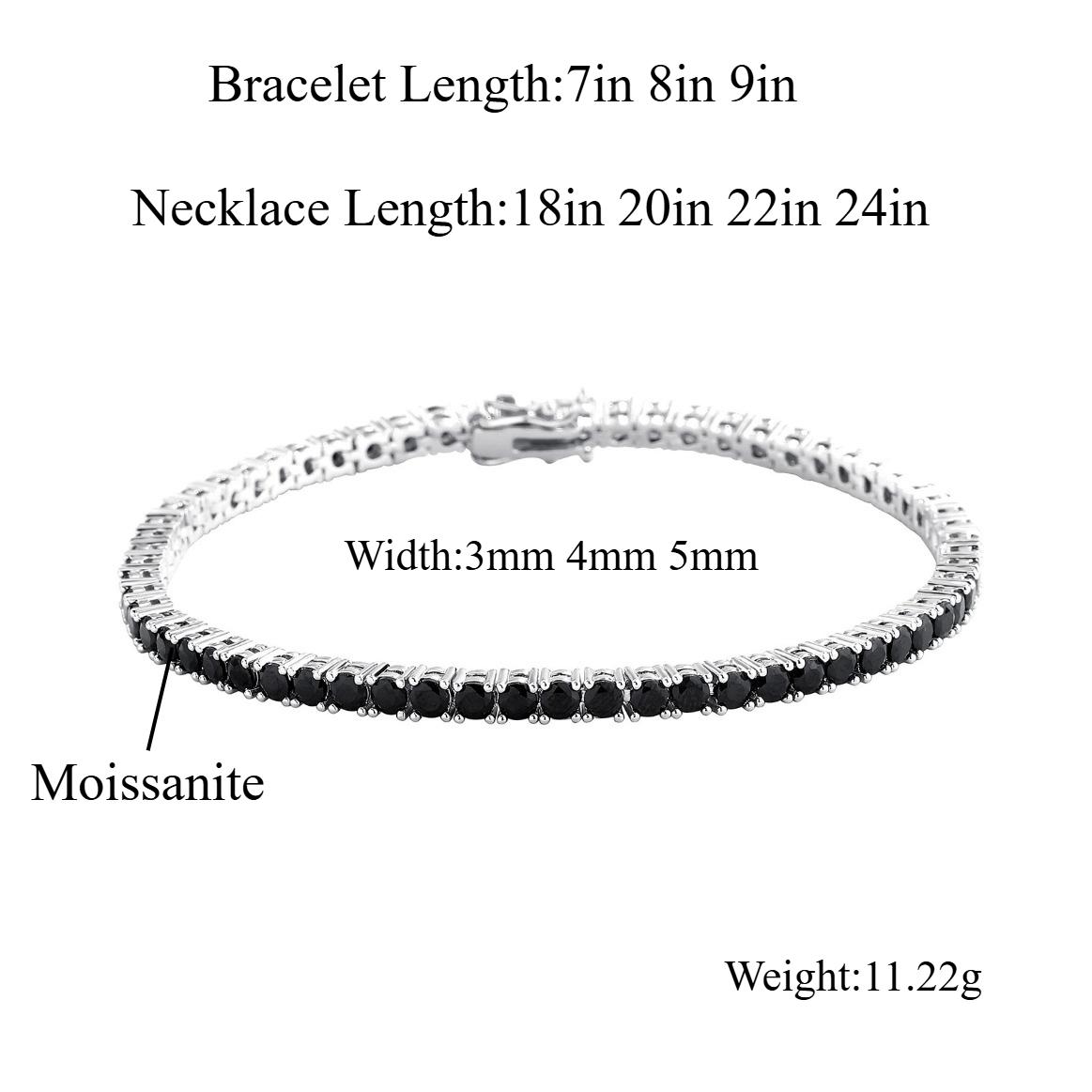 Genuine 925 Sterling Silver Black Moissanite Tennis Bracelet 3/4/5mm, Exquisite Premium Luxury Unisex Jewelry Gift for Women Men, Trendy Iced Out Style