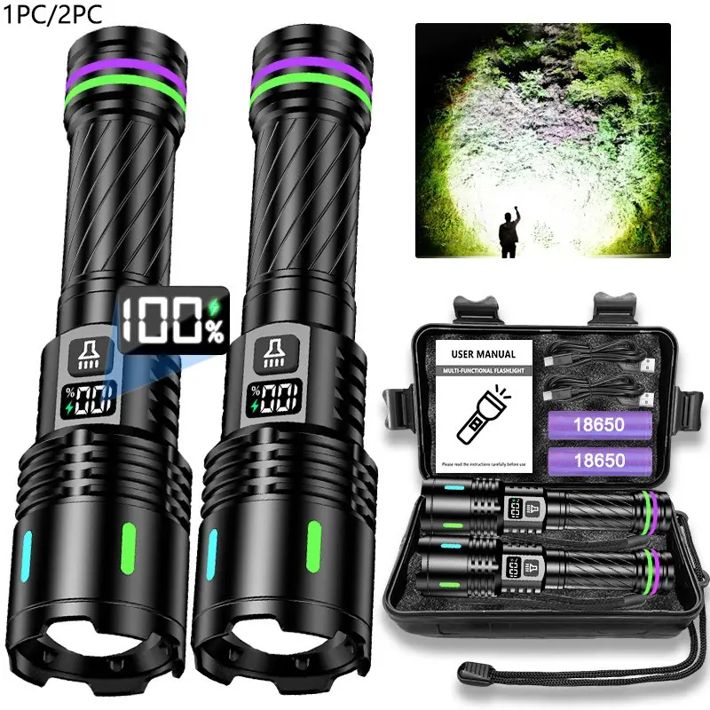 2 Pcs LED Torchlight, High Lumen Rechargeable Tactical Light, 3 Modes, Long-Distance, Aluminum Alloy, USB Type-C, Multi-Functional Flashlight, Led Rechargeable Flashlights