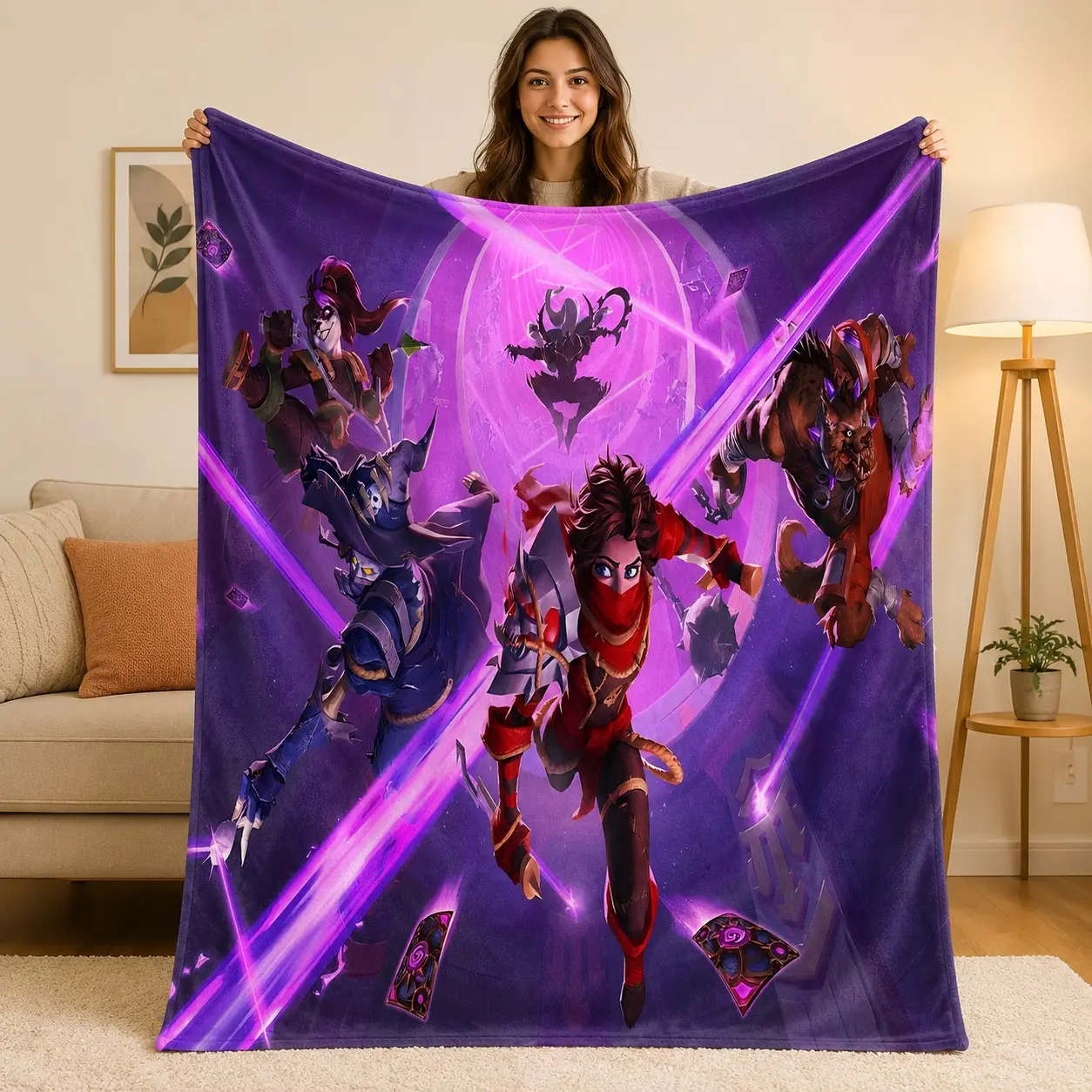 Hearthstone Rogue Class Hero Flannel Blanket, Magic Portal Art Print, Gaming Room Decor, Card Game Fan Gift, Dark Fantasy Theme