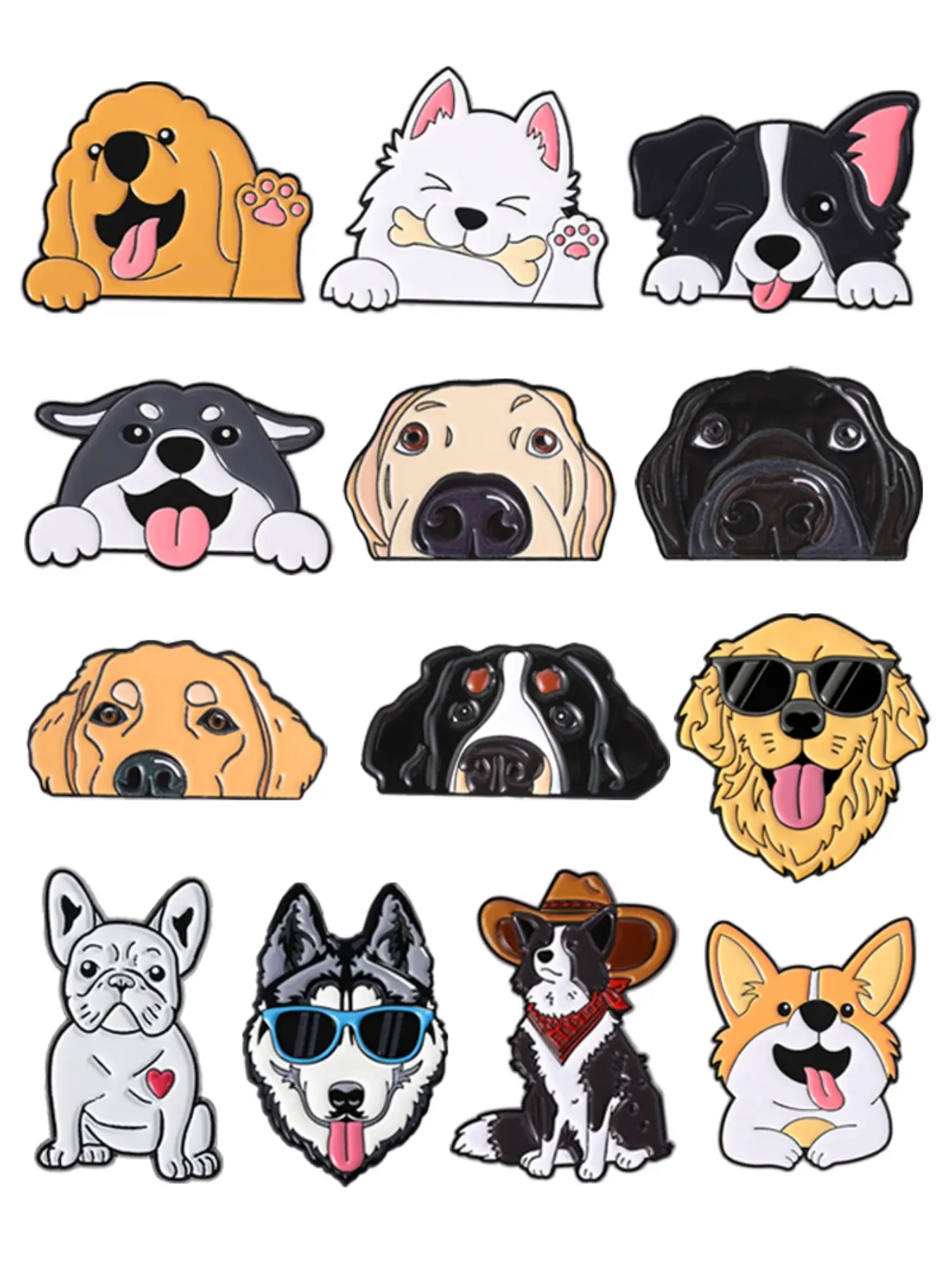 13 Piece Cute Dog Pet Enamel Brooch Set, Cartoon Labrador Golden Retriever Spaniel Animal Alloy Badge, Fashion Accessory for All Seasons, Lapel Pin