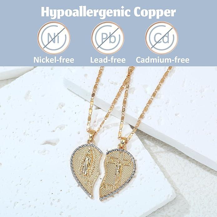 Virgin Mary Heart Necklace 18K Gold Plated Double Chain Combination Prayer Pendant for Women & Men TE AMO Inscribed Couple Necklace Religious Symbolism Elegant Dual Heart Design 45cm Chain Length Virgin Mary Heart Necklace 18K Gold Plated Double Chain Combination Prayer Pendant for Women & Men TE AMO Inscribed Couple Necklace Religious Symbolism Elegant Dual Heart Design 45cm Chain Length