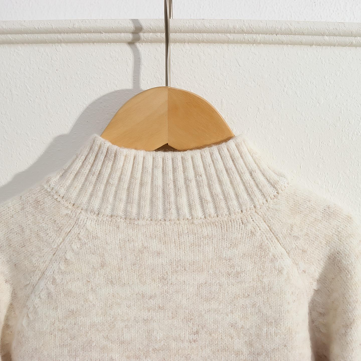 Girls' Cozy Knit Sweater - Long Sleeve Crew Neck, Geometric Pattern, Button Detail, Casual Pullover for Fall/Winter, Light Gray, Perfect for Casual Attire, Sweater Dress for Girls(Gift)11