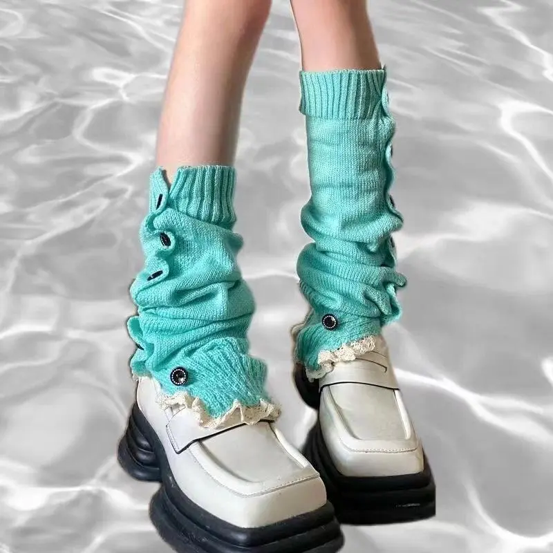 Y2K Button Design Leg Warmers Harajuku Women Girl Knitting Leg Warmer Socks Ladies Foot Socks Leg Warmers Winter Ankle Warmer