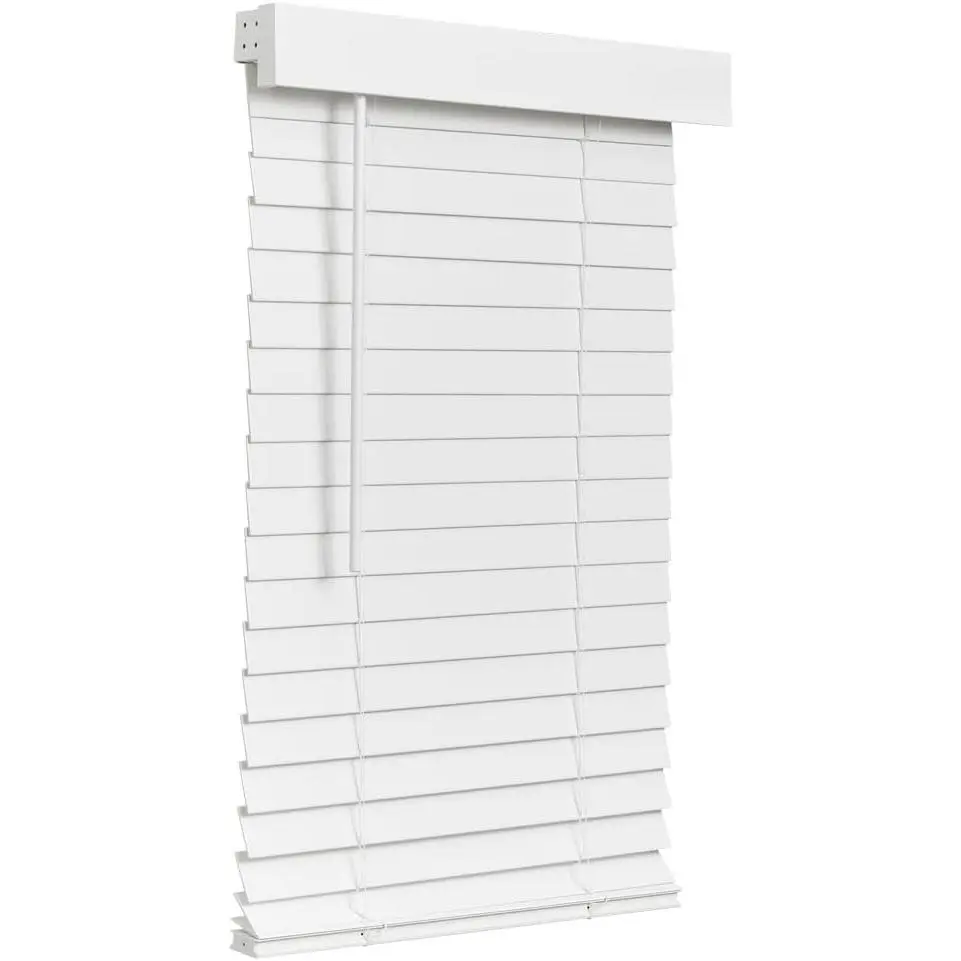 Cordless Faux Wood Blind, Smooth, Bright White, Privacy Slats, Blinds for Indoor Windows, 34.5" Wide x 60" Long